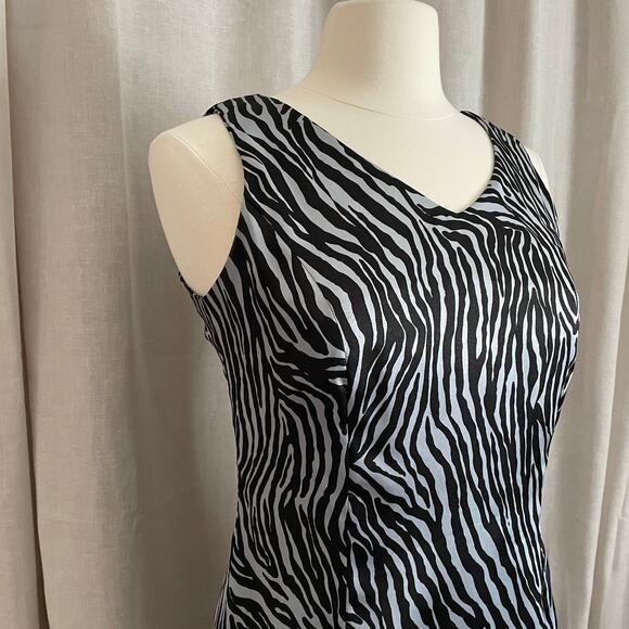 Vintage 90s Dress Size 10 Black Silver Zebra Animal Print Going Out Party Y2K - Picture 3 of 13